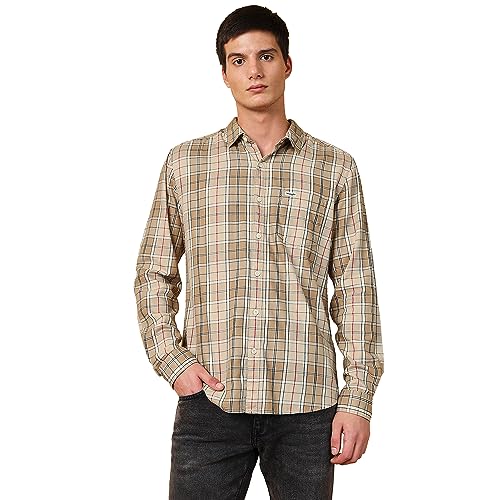 Image of Wrangler Men's Checked Beige Shirt (Regular)