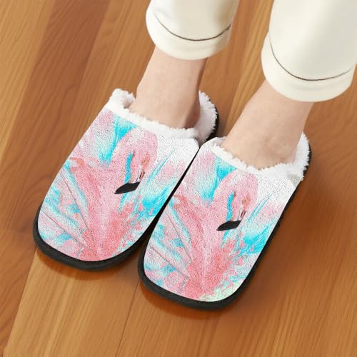 Fuzzy Travel Slippers for Women Men Indoor Outdoor Funny Flamingo Art Print Bedroom Fluffy Slipper Fleece-Lined Fall Winter Warm Cozy Soft Plush House Shoes Holiday Gifts3