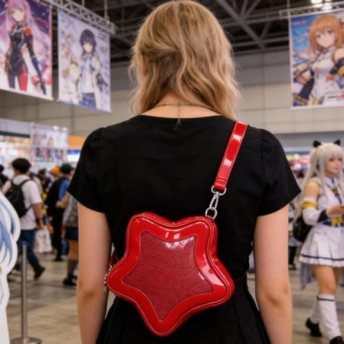 Image of Star Shape Ita Bag Pins Display Crossbody Bag PU Leather Backpack Y2k Aesthetic Cute Handbag (Red)