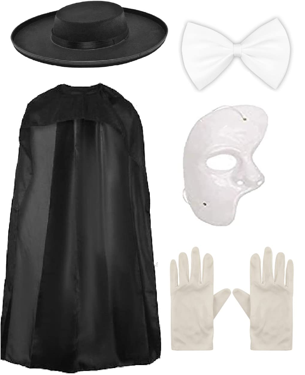 Mega_Jumble Adult Phantom Of The Opera Theatre Masquerade Fancy Dress Costume Sets World Book Week Halloween, Includes Cape/Mask/Hat/Bow Tie/Gloves