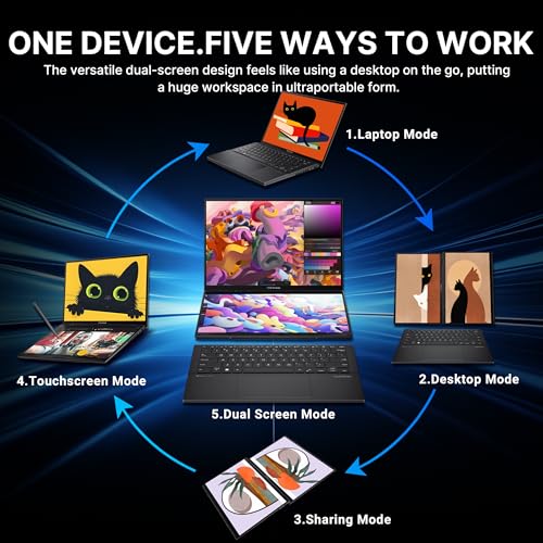 Image of ASUS Zenbook Duo AI Powered 2-in-1 Laptop, Dual 14 inch WUXGA OLED Touch Display, Intel Core Ultra 9 285H, 32GB LPDDR5X, 5TB Storage (4TB SSD+1TB Docking Station), Backlit Keyboard, Wi-Fi 7, Win11, Gray
