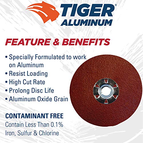 Image of Weiler 60603 Tiger Aluminum Resin Fiber Sanding & Grinding Disc, 4-1 /2 inch Diameter, 60 Grit, 5 /8 inch - 11 Hub (Pack of 25)