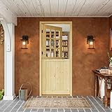 Interior & Exterior Dutch Door Slab, 32" x 80", Universal 9 Lite Tempered Clear Glass Split Single Door, Solid Core Home Door, Natural Pine Wood - with 4 Hinges & 1 Latch, Without Jamb