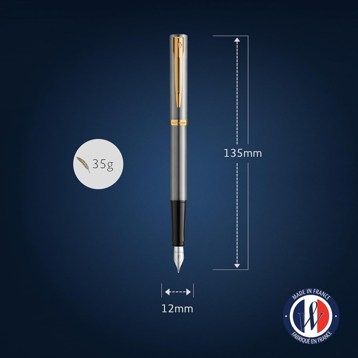 Waterman Impression Füllfederhalter mit Gravur – Personalisierter Premium-Füller – Eleganter Schreibstift Geschenk für Männer & Frauen – Blaue Tinte (Stainless Steel GT)