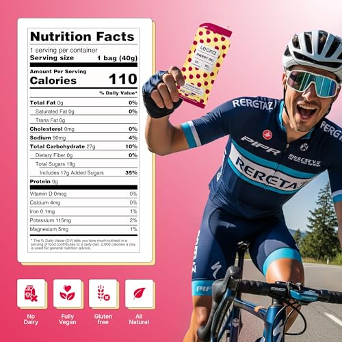 Image of Lecka Energy Gel Passion Fruit - 27g Carbs & 90mg Sodium - Real Fruit, No Maltodextrin, Vegan, Gluten-Free - Running and Triathlon Fuel (24 Pack)