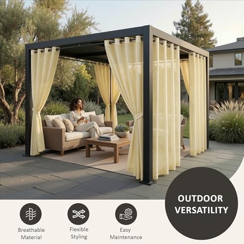 Image of Kuber Industries 6 Pcs Polyester Linen Door Sheer Curtain 7 Feet for Home Decor | 8 Eyelet with Curtain Multiple Use for Living Room /Bedroom | Plain - Cream
