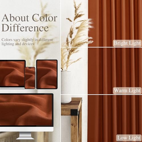 Image of Rust Semi Sheer Linen Curtains 90 inch Length for Living Room Back Tab Rod Pocket Modern Farmhouse Coastal Decor Off Rust Cotton Textured Gauze Curtains 90 inches long for Dining Room Office