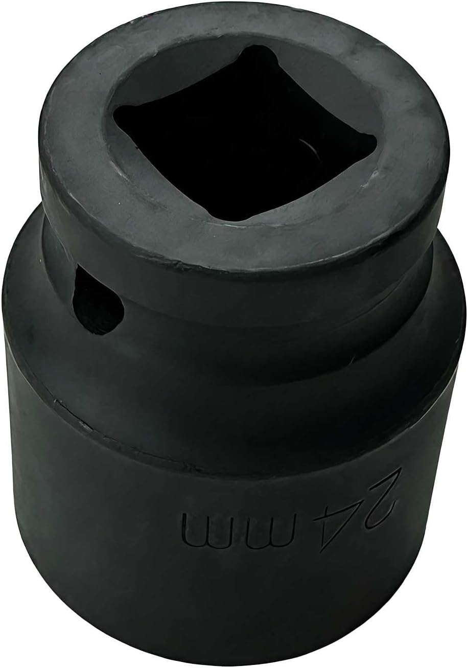 12-Point Impact Socket 1/2” Drive 24mm, Cr-V High Torque Anti-Slip Design, Black Oxide Shallow Socket for Impact Wrench, Auto & Mechanical Repair (24mm)