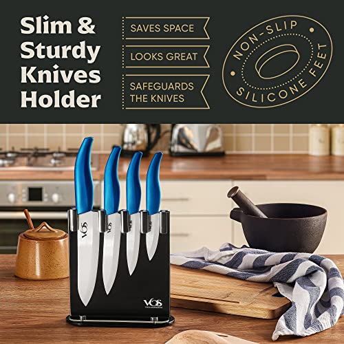 Vos Ceramic Knife Set, Ceramic Knives Set For Kitchen, Ceramic Kitchen Knives With Holder, Ceramic Paring Knife 3", 4", 5", 6" Inch Blue #TOP5