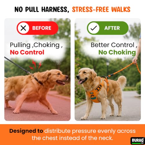 Image of Buraq Pets Premium Dog Harness with Leash | Reflective | No Pull Adjustable