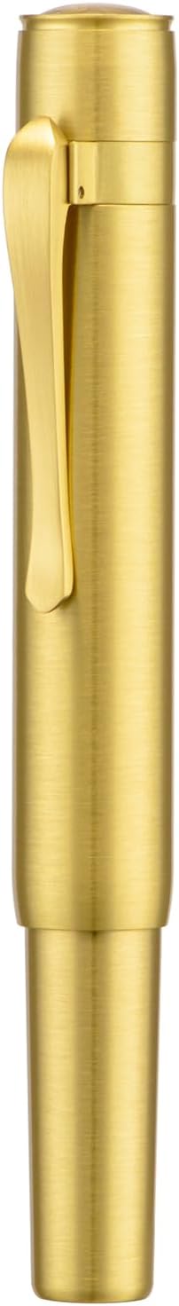 Hongdian M2 Mini Brass Fountain Pen with Extra Fine Soft Golden Nib, Sleek Shape Short Pocket Travel Pen (Glossy Brass)
