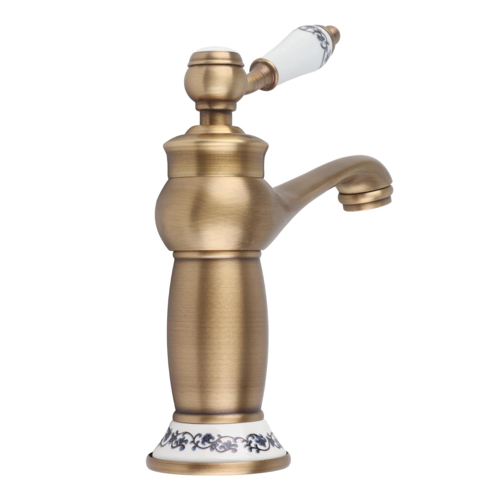 Antique Brass Faucet Floral Pattern Single Lever Hot and Cold Water Mixer Faucet Uplift Single Lever Hybrid Sink Faucet for Bathroom Basin Sinks (Antique)