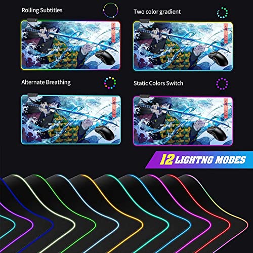 Rgb Large Gaming Mouse Pad Anime Giyu Sword,Laptop Desk Pad,Mousepad With Stitched Edge Frame & Non-Slip Rubber Base,Computer Keyboard And Mice Pads Mouse Mat 31.5X15.7 #TOP5