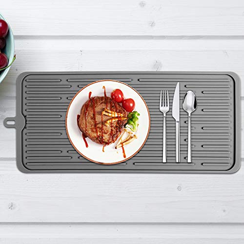 Silicone Dish Drying Mat 18”X8”, Heat Resistant Trivets For Kitchen Counter, Draining Mat, Sink Mat, Hot Pads For Multiple Usage (Dark Grey) #TOP6