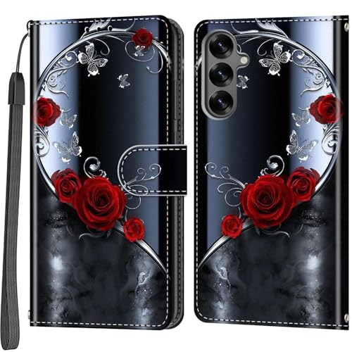 Haninsuze Case Wallet for Samsung Galaxy S25+/S24+ Plus Rose Butterfly