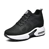 Women's Wedge Sneakers Invisible High-Heeled Leisure Walking Shoes Breathable Air Cushion Casual Footwear (Black, Adult, Women, 7, Numeric, US Footwear Size System, Medium)