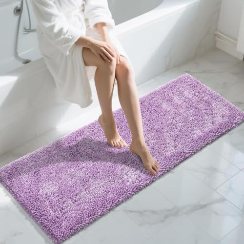 Image of Yimobra Long Bathroom Rugs Runner 60x24 Inch, Extra Thick Soft Absorbent Chenille Bath Mat, Non Slip Machine Washable, Quick Dry Bath Rugs for Bathroom Floor, Tub and Shower, Lilac