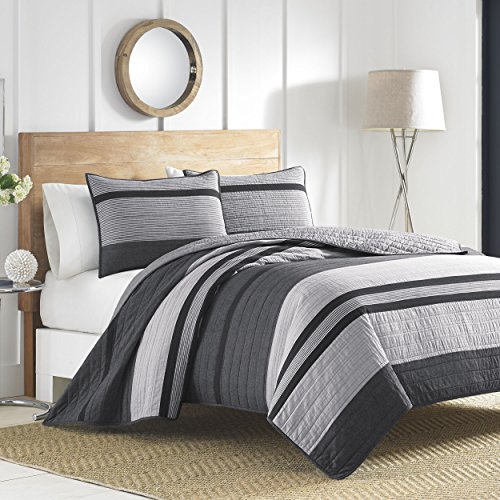 NAUTICA | Vessey Collection | 100% Cotton Reversible and Light-Weight Quilt Bedspread, Pre-Washed for Extra Comfort, Easy Care Machine Washable, Twin, Grey