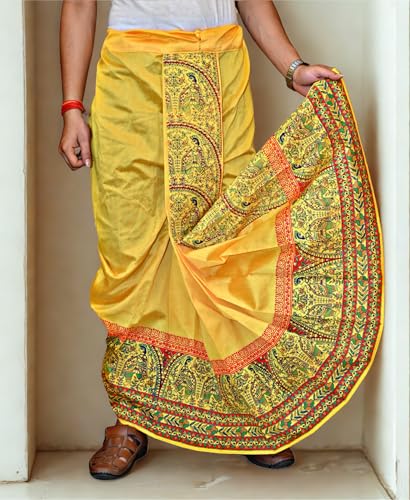 Image of Men's Ready to Wear Pant System Printed MAYUR PUCHHA Dhoti for Marriage, Pooja, Festival etc.(GC010)