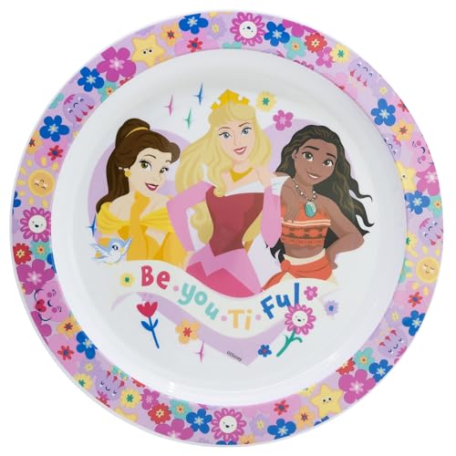 STOR Assiette Enfant Princesses Disney en Plastique 938ml - Compatible Micro-ondes, Sans BPA, Design Ergonomique pour Enfants