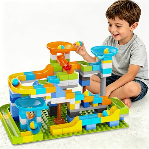 Image of 3in1 Marble Runs for Kids 3-5, 203pcs Compatible with Lego DUPLOS for Age 2-5, Marble Runs for Kids 4-8, Stem Building Toys, Toddler Toy, Marble Track, Marble Run Toy, Montessori Toy Gift for Age 3+