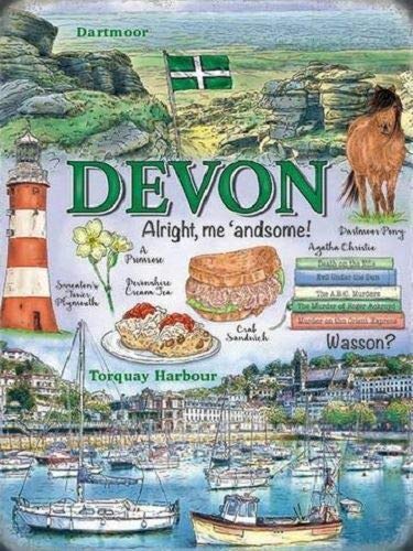 Tnnd Devon County Metal Advertising Sign Wall Plaque Torquay Dartmouth Tin Sign 8X12 Inch
