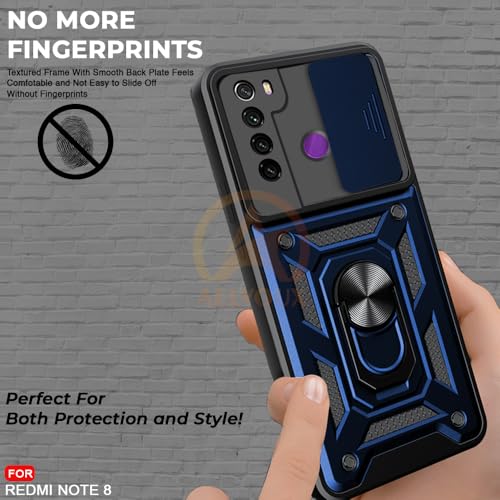 Image of Armor Bumper Back Cover Case for Redmi Note 8 Rotating Camera Cover, Ring Holder & Kickstand | Heavy Duty & 360 Degree Protection Redmi Note 8 Back Cover (Blue)
