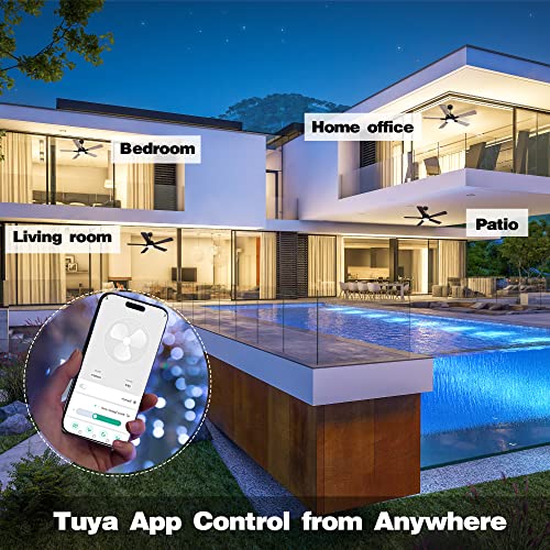 52” Smart Ceiling Fan With Lights Remote Control,Quiet Dc Motor,Outdoor Indoor Modern Ceiling Fans Work With Wifi Alexa App,High Cfm 6 Speed,Dimmable Led Light,Black/Grey For Bedroom Living Room Patio #TOP5