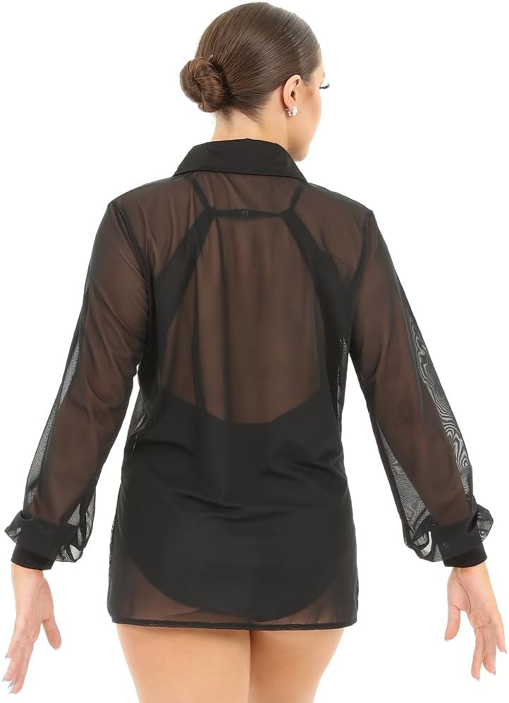 Alexandra Collection Womens Sheer Collared Overdress Shirt
