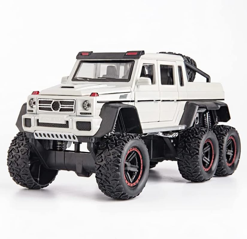 Image of New 1:24 AMG 6x6 Diecast Alloy Metal Pull Back Car with Openable Doors Music Sound and Light Vehicle Toy Car for Kids Boys (White)