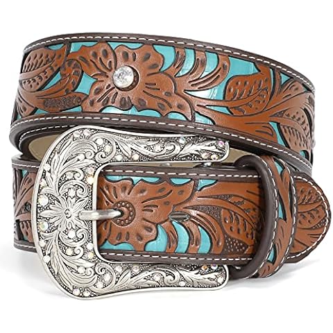 JASGOOD Western Leather Belt with Retro Buckle Cover