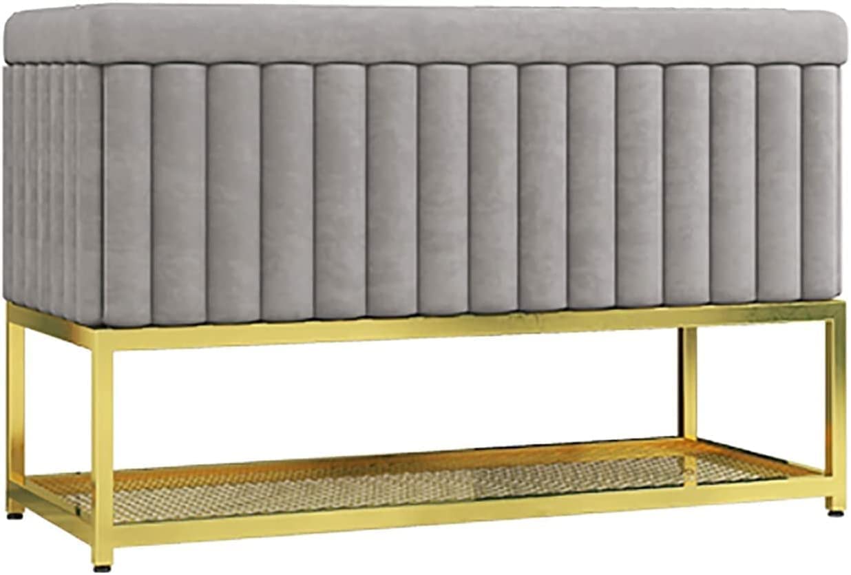 Banc de rangement de chaussures de luxe en métal, tabouret chic pour entrée raffinée