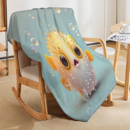 Couverture de salon poisson en flannel jeté de lit 100x130cm bleu