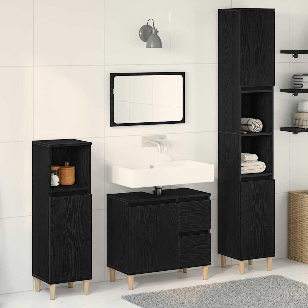 Juego de muebles de baño de 3 piezas en roble negro para aseo