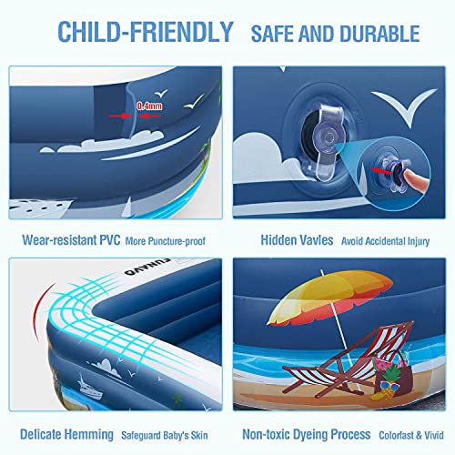Inflatable Swimming Pool For Family, Funavo 100" X 71" X 22" Full-Sized Inflatable Kiddie Pools, Lounge Pool For Baby Toddlers Kids Adults, Outdoor Backyard Blow Up Pool, Electric Pump Included #TOP2