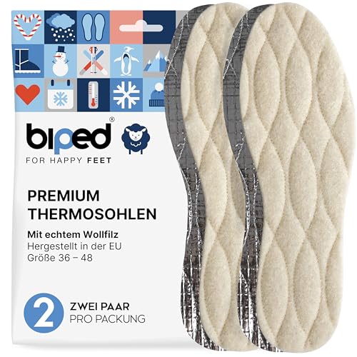 biped 2 Paar Winter Einlegesohlen - Schuheinlagen aus echter Lammwolle - Wärmende Thermo Einlagen mit Aluminium Unterseite z2391(39)