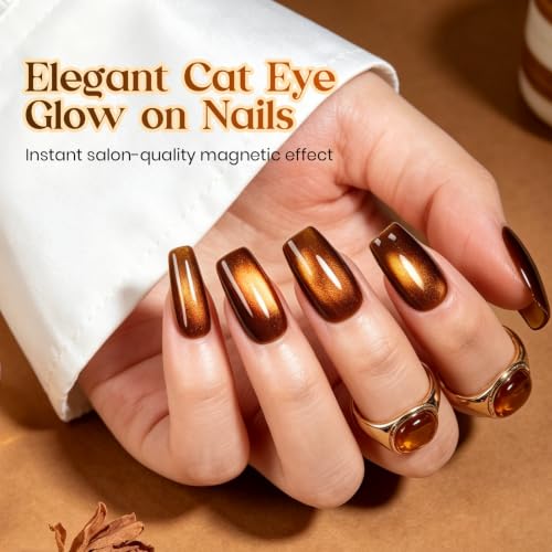 Image of Beetles Vintage Amber Cat Eye Gel Polish - Brown Gold Magnetic Nail Gel | 15ml Brown Cat Eye Gel Polish with Magnet, Amber Gold Magnetic Shimmer, Soak Off UV Cured Nail Gel, Color-Matched Bottle