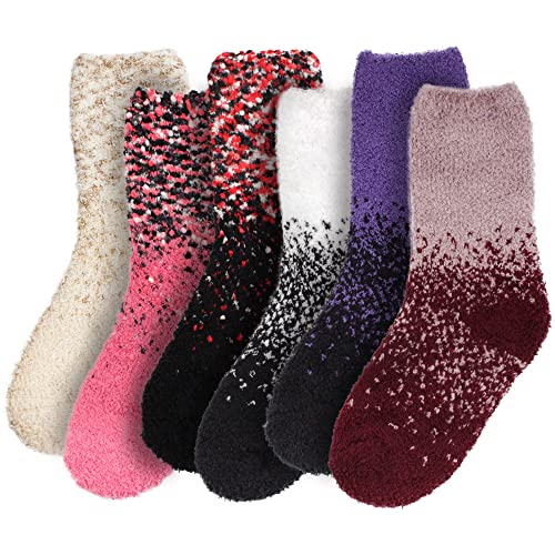 Image of BambooMN Colorful Fuzzy Socks - Assorted Super Soft Warm Microfiber Comfy Home Socks - Value Pack
