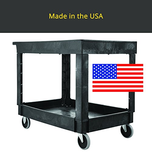 Rubbermaid Commercial Products 2-Shelf Service/Utility Cart With Wheels, 300-Pound Capacity, Black, Lipped Shelves With Handle, Use In School/Restaurant/Warehouse/Manufacturing #TOP7