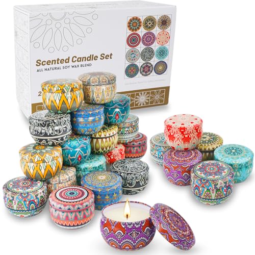 Yinuo Mirror Valentines Gifts for Her, 24 x 70 g Scented Candles Gift Set for Women, Luxury Birthday Gifts, Gift for Mum, Soy Wax Aromatherapy Candles for Valentine's Day, Party, Mother's Day, Yoga