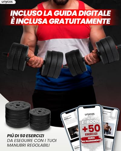 Unycos - Manubri Regolabili Con Dischi 40 Kg【E-Book Con 50 Esercizi】Coppia Di Pesi, Barra Di Collegamento Per Allenamento, Kettlebell E Supporto Per Flessioni, Palestra In Casa (Red Transformer) - 8