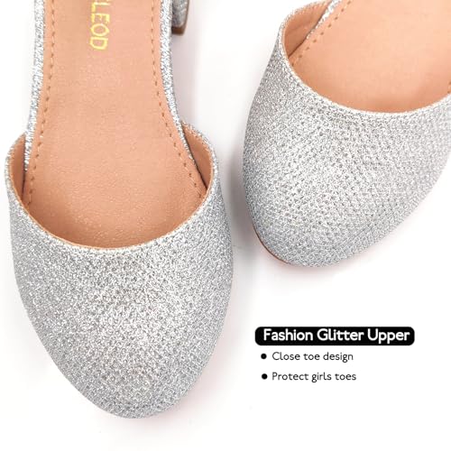 Mei MACLEOD Girls Dress Shoes Sparkly Princess Low Heel Shoes Chunky Heels with Ankle Strap for Wedding Holiday Party Glitter Silver by Mei MACLEOD - Used condition - Image 2
