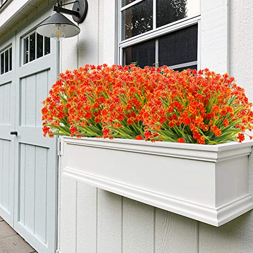 Nov Fire Outdoor Artificial Fake Flowers,8 Bundles Plastic Flowers Outdoor Uv Resistant Faux Flowers For Indoor Outdoor Garden Porch Home Decor(Orange Red) #TOP2