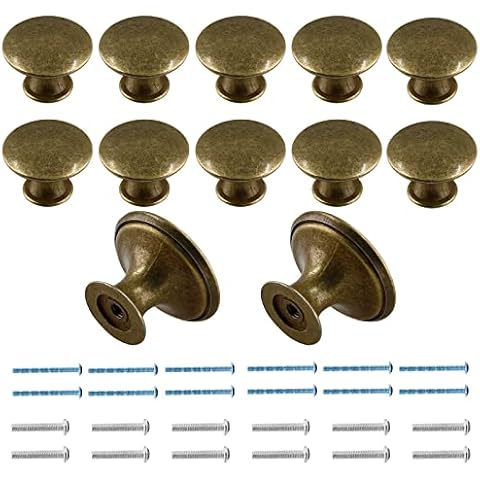 Cionyce 12 Pcs Brass Cabinet Knobs Metal Drawer Knobs Round Dresser Handle Knobs 1.18" Diameter Kitchen Cabinet Knobs Hardware(with Mounting Screws) Cover