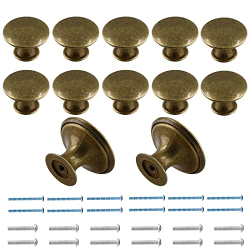 Cionyce 12 Pcs Brass Cabinet Knobs Metal Drawer Knobs Round Dresser Handle Knobs 1.18
