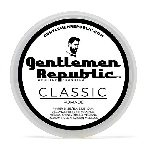 Gentlemen Republic Classic Pomade - Medium Hold & Medium Shine, Water Soluble, No Beezwax, Made in USA - 4 oz, Ideal for Classic Styles