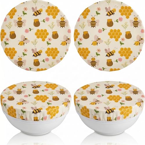 Reusable Beeswax Food Covers, 100% All Natural Wax & Cotton, Bee Friendly Eco Kitchen Storage Essentials (Busy Bees,2·PK (10" ×2))