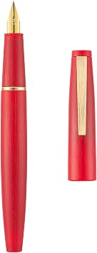 Jinhao 80 Brushed Carbon Fiber Fountain Pen Extra Fine Nib, Vivie Red with Golden Clip Writing Pen