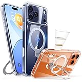 【極上の透明美・定点360°回転スタンド】Peerock iPhone 17 Pro 用ケース クリア 耐黄変 横縦両立 角度自由調整 精密カメラホール フィット感 MagSafe対応 米軍MIL規格 耐衝撃 強力磁力 ワイヤレス充電対応 ラップホール付き 透明 高耐久性 いphone17pro 用ケース 6.3インチ（クリア）