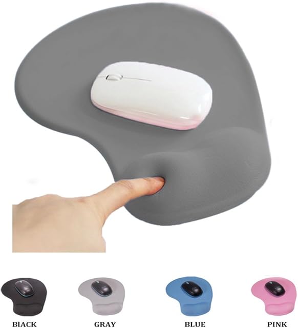 Mouse Pad Gel,SHESHY Mouse Mat with Wrist Rest - With Convenient Gel Wrist Support - Non-slip Rubber Base, Ergonomic, Gray/Black/Pink/Blue
